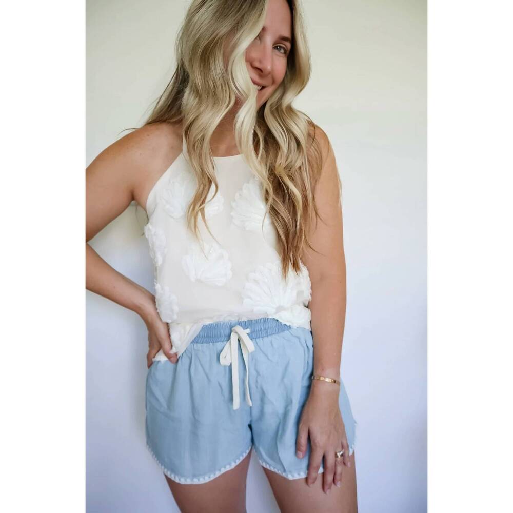 NEW ABLE blaire seashell appliqué halter top in cream